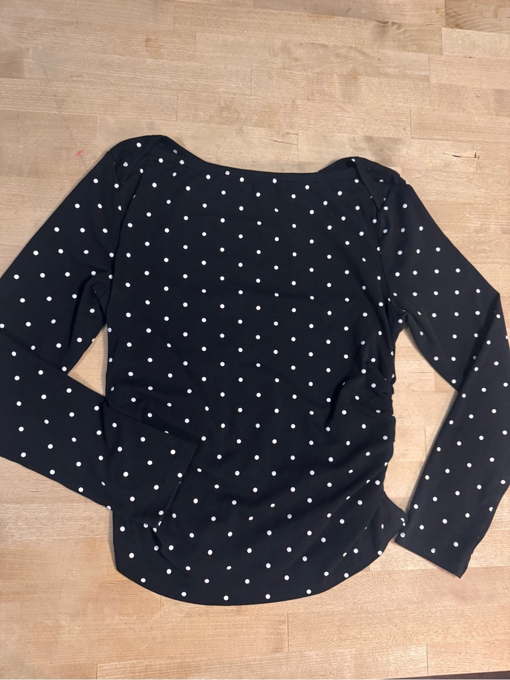 Cider navy blue Long Sleeve boat neck Polka Dot Top - Picture 2 of 8